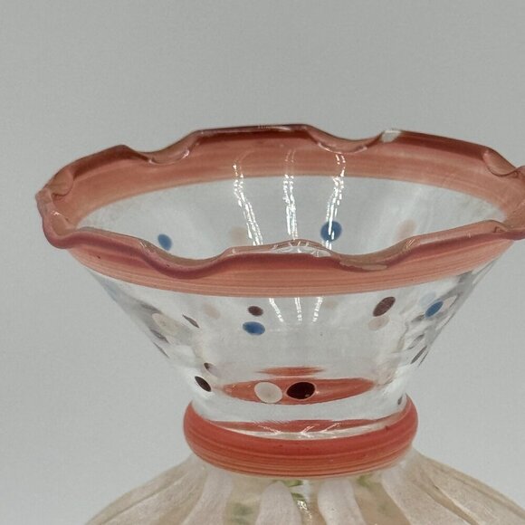 Tracy Porter Hand Painted Clear Blown Glass Bud Vase Floral Flowers Ruffled Edge - Picture 6 of 10